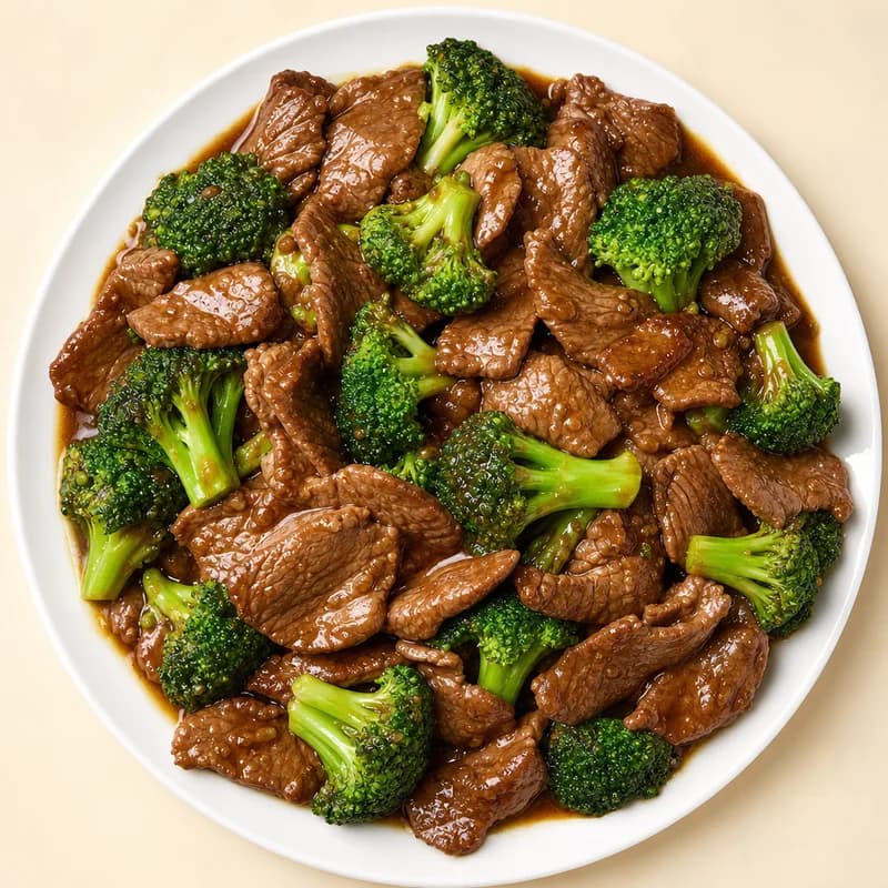 Tender beef and broccoli in garlic brown sauce