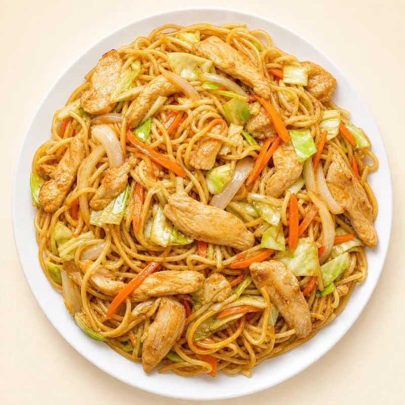 Lo mein with soft noodles and vegetables