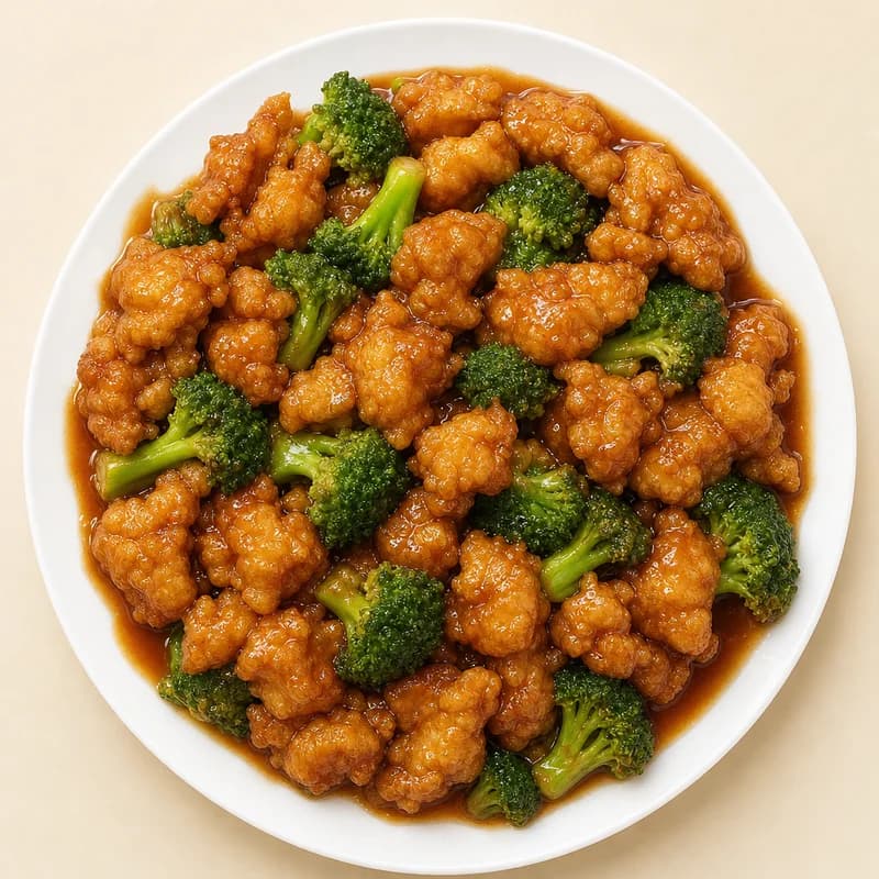Empress chicken with broccoli and water chestnuts in a mild sweet sauce