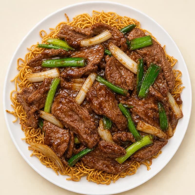Mongolian beef with green and white onions